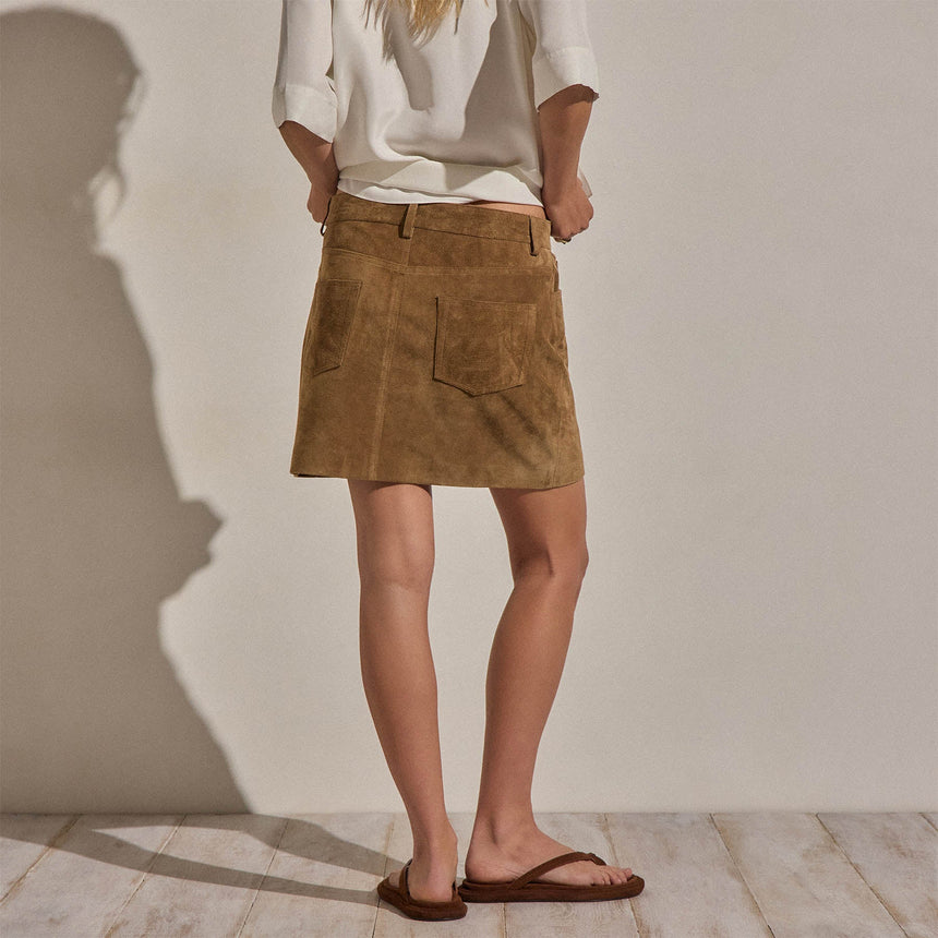 Suede Mini Skirt in Dark Sand | James Perse Los Angeles