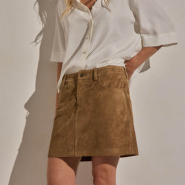 Suede Mini Skirt in Dark Sand | James Perse Los Angeles