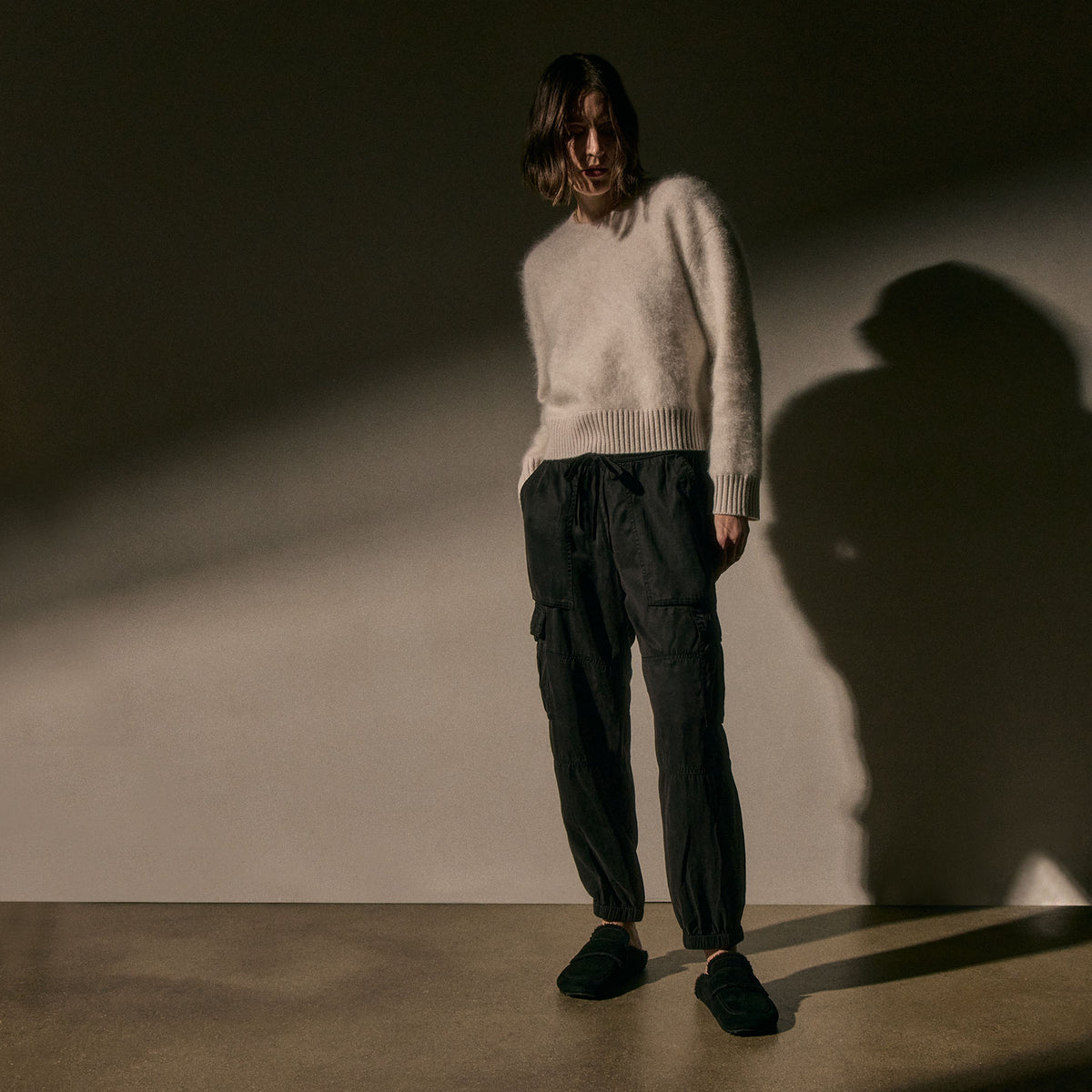 Women's Suede Shearling Loafer in Black/Black | James Perse Los Angeles