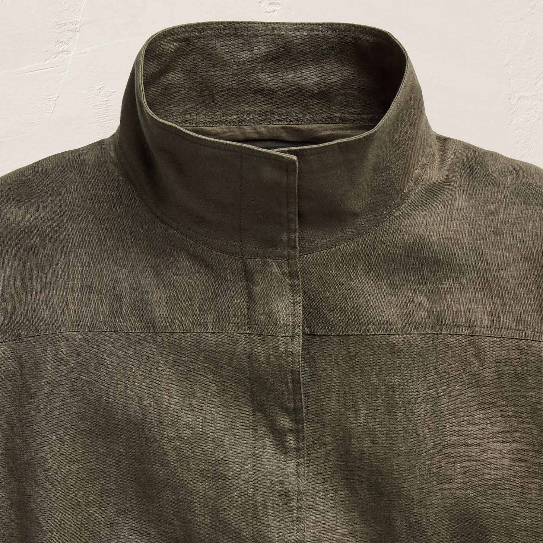 Linen Funnel Neck Jacket in Army Green | James Perse Los Angeles