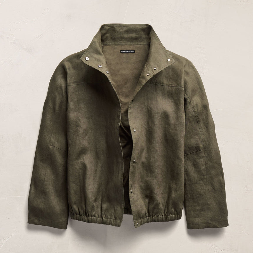 Linen Funnel Neck Jacket in Army Green | James Perse Los Angeles