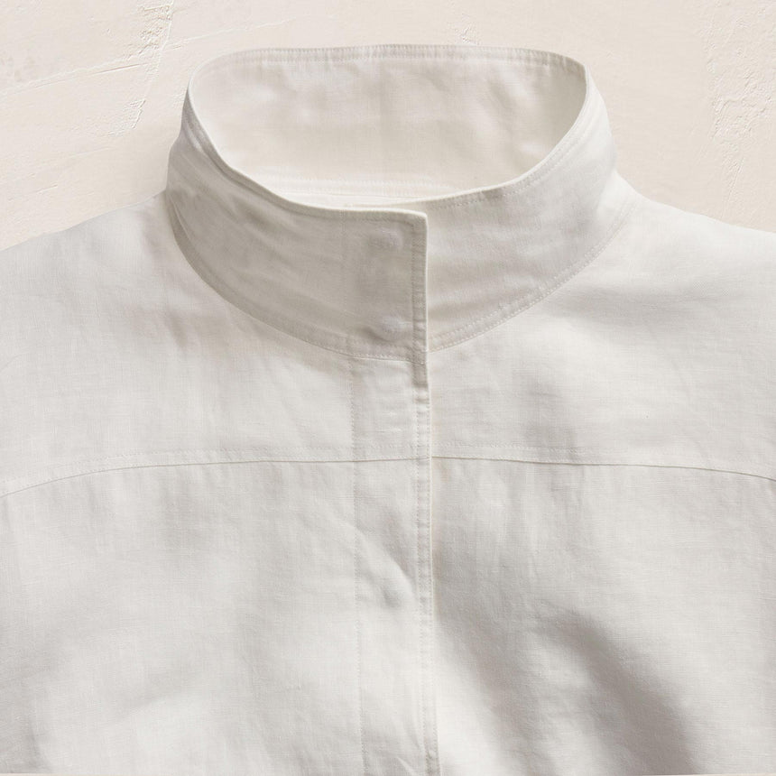 Linen Funnel Neck Jacket - White