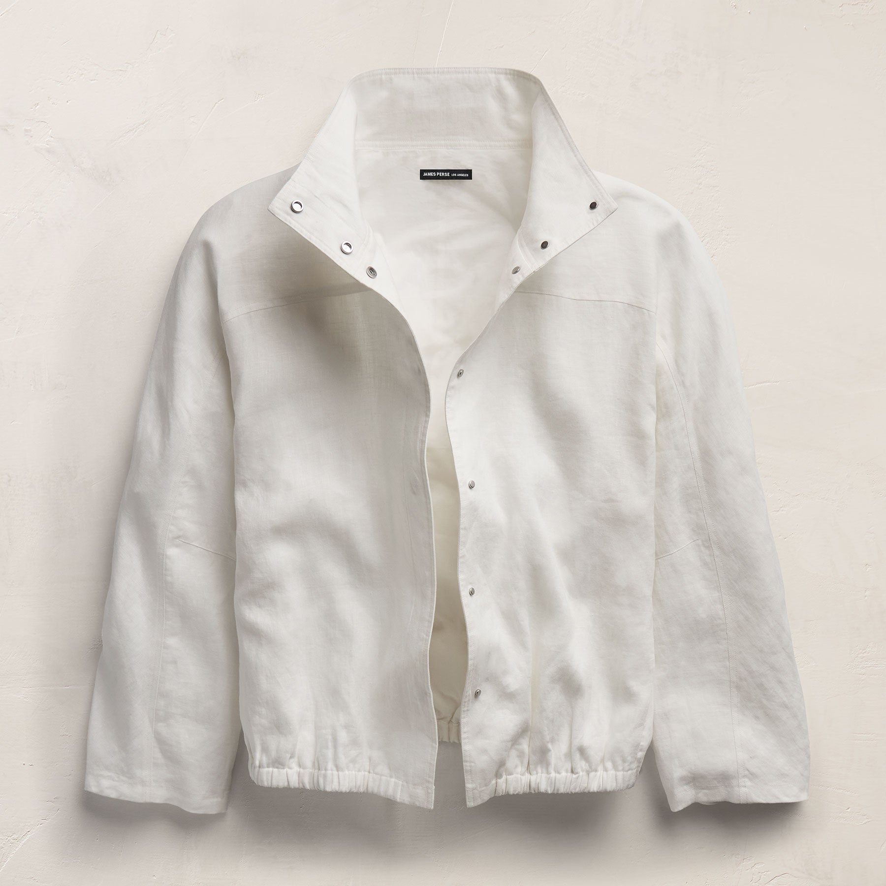 Linen Funnel Neck Jacket - White
