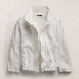Linen Funnel Neck Jacket - White