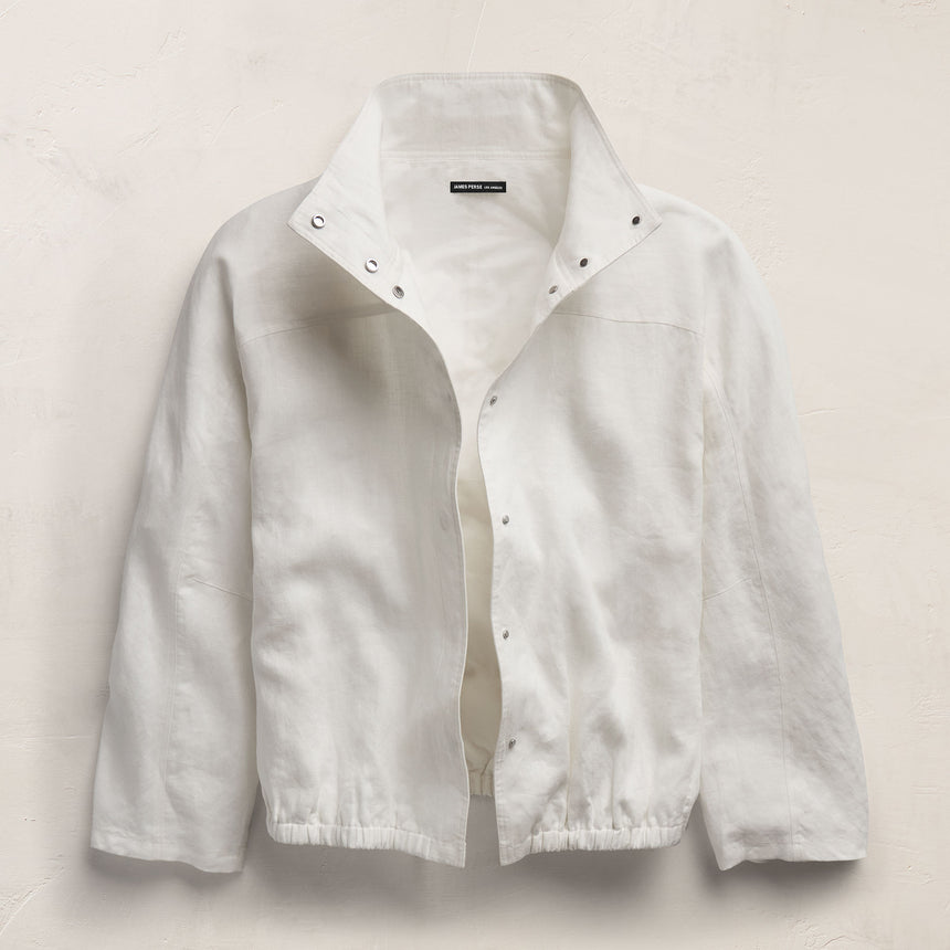 Linen Funnel Neck Jacket - White