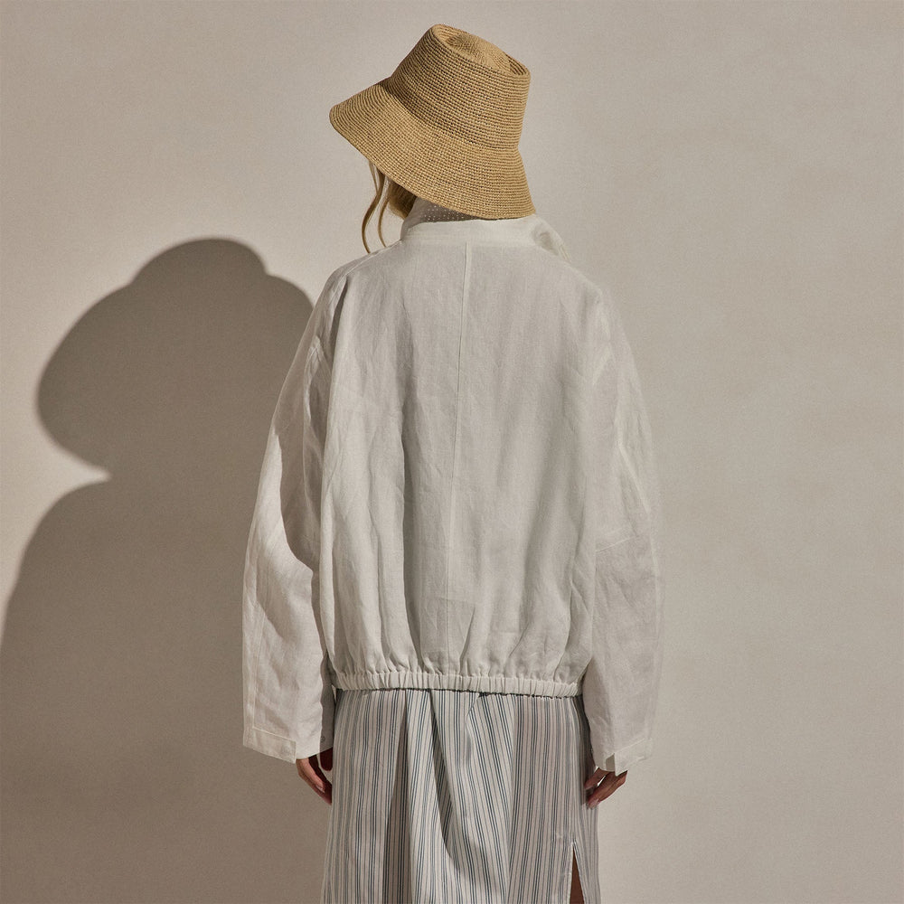 Linen Funnel Neck Jacket in White | James Perse Los Angeles