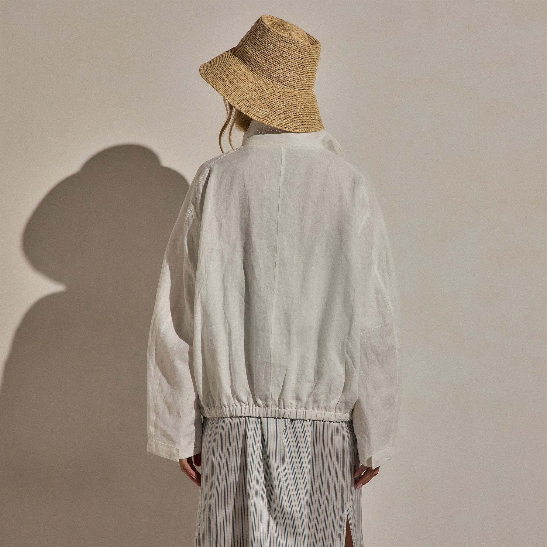 Linen Funnel Neck Jacket in White | James Perse Los Angeles