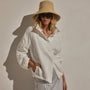 Linen Funnel Neck Jacket in White | James Perse Los Angeles