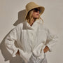 Linen Funnel Neck Jacket in White | James Perse Los Angeles