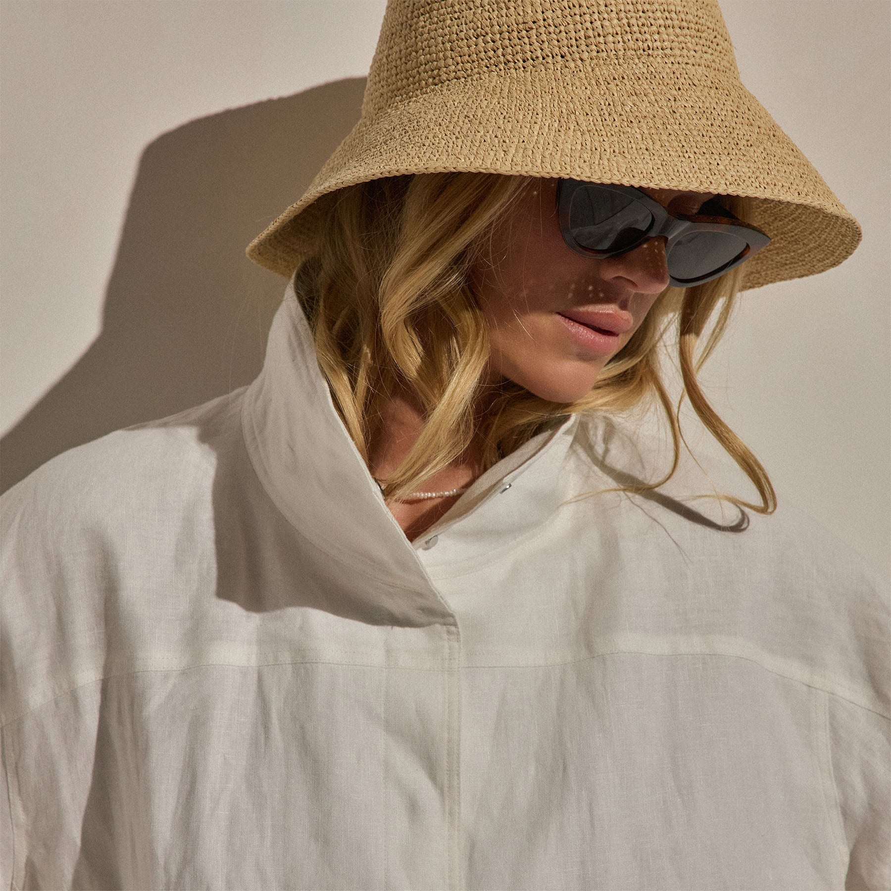 Linen Funnel Neck Jacket in White | James Perse Los Angeles