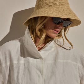 Linen Funnel Neck Jacket in White | James Perse Los Angeles