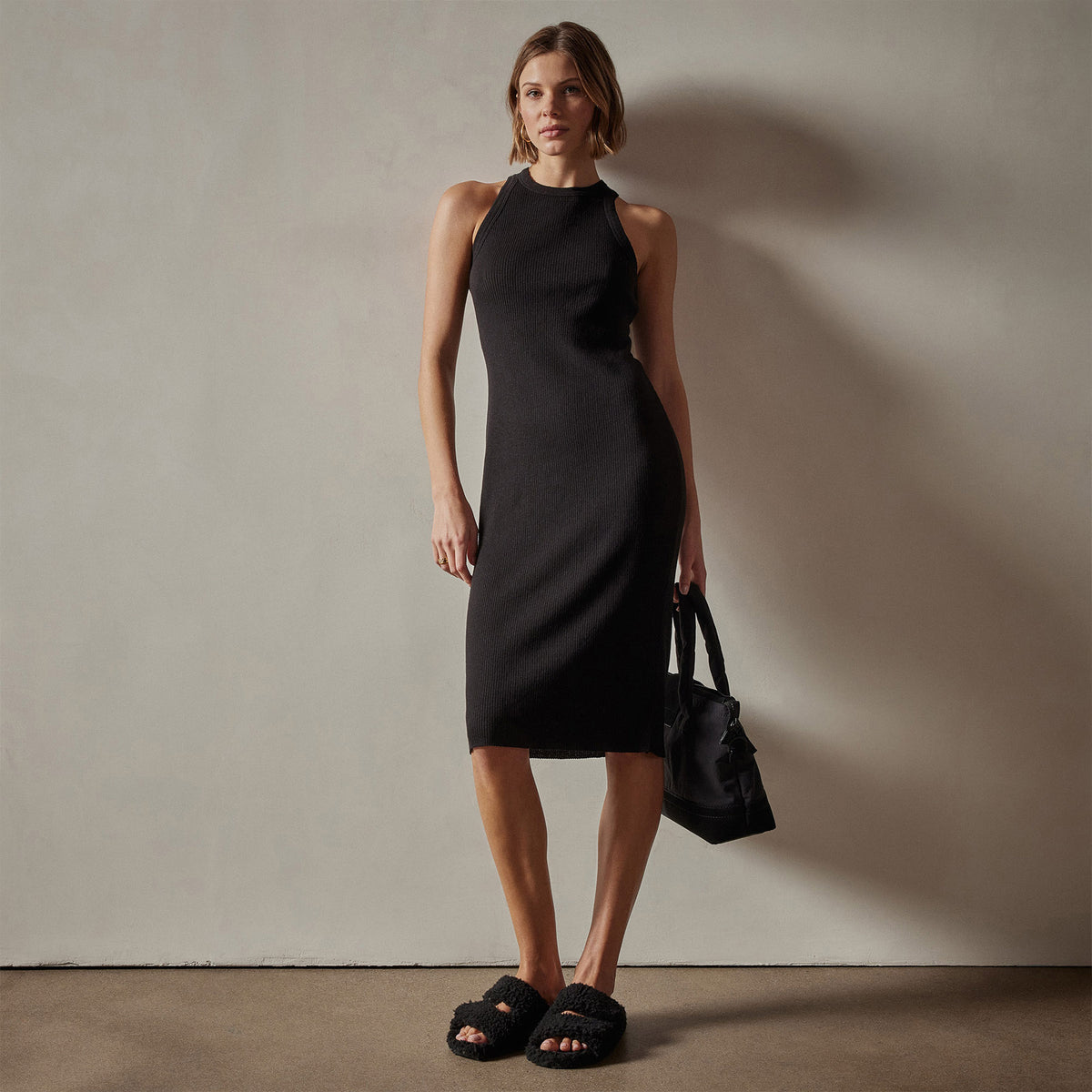 Cotton Cashmere Tank Dress in Black | James Perse Los Angeles