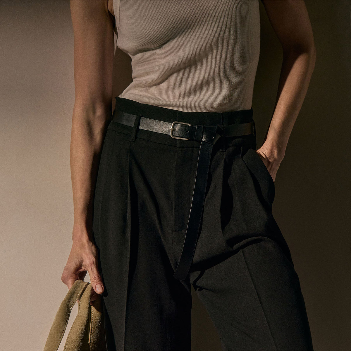 Wide Band Pleated Trouser in Black | James Perse Los Angeles