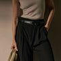 Wide Band Pleated Trouser in Black | James Perse Los Angeles