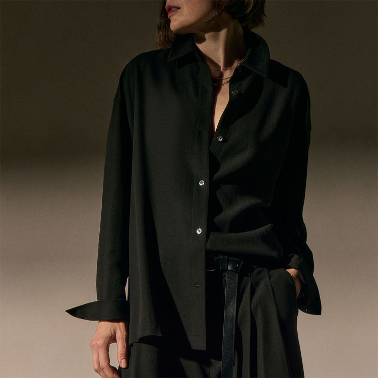 Tencel Wool Blouse in Black | James Perse Los Angeles