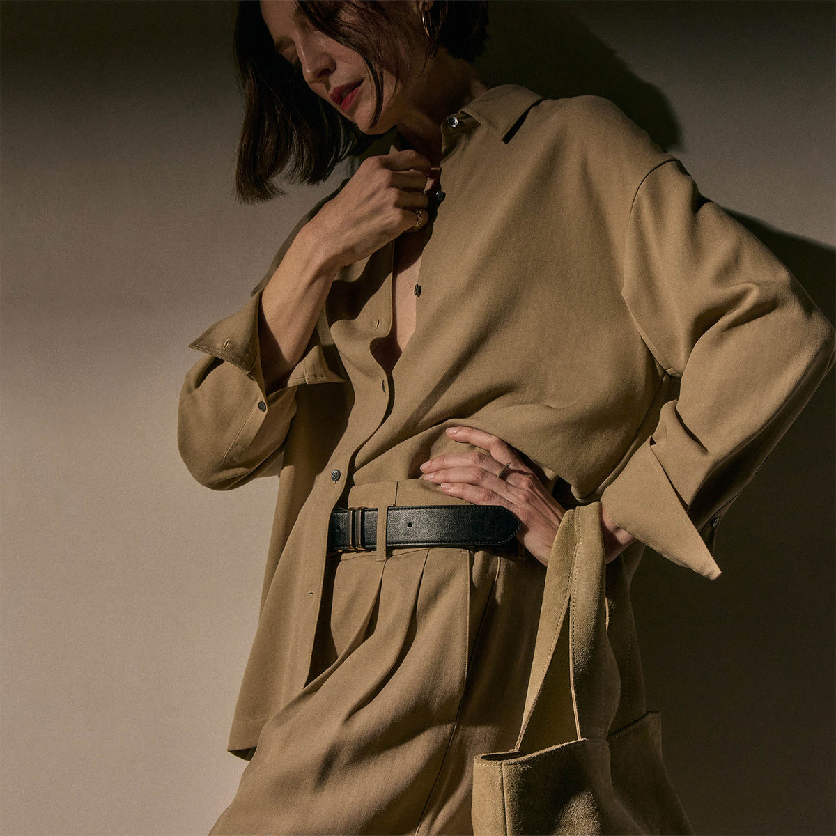 Tencel Wool Blouse in Soft Beige | James Perse Los Angeles