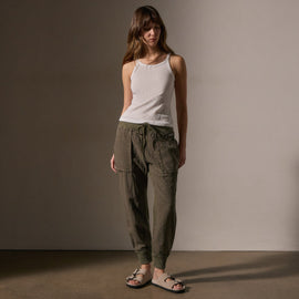 Linen Mixed Media Pant in Army Green | James Perse Los Angeles