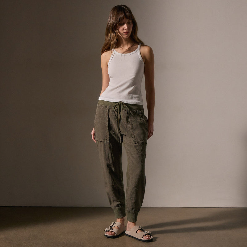Linen Mixed Media Pant in Army Green | James Perse Los Angeles