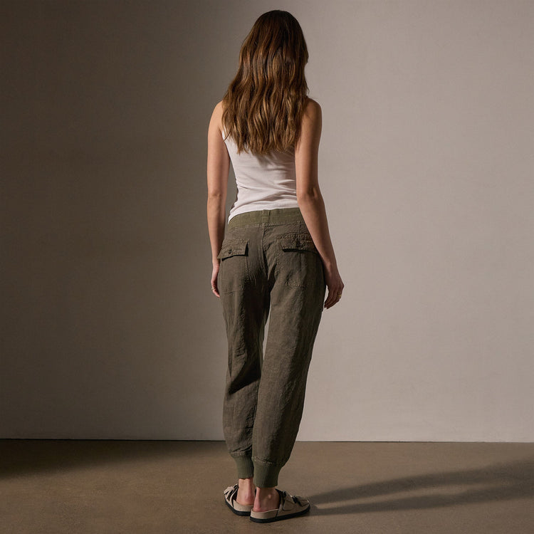 Linen Mixed Media Pant in Army Green | James Perse Los Angeles