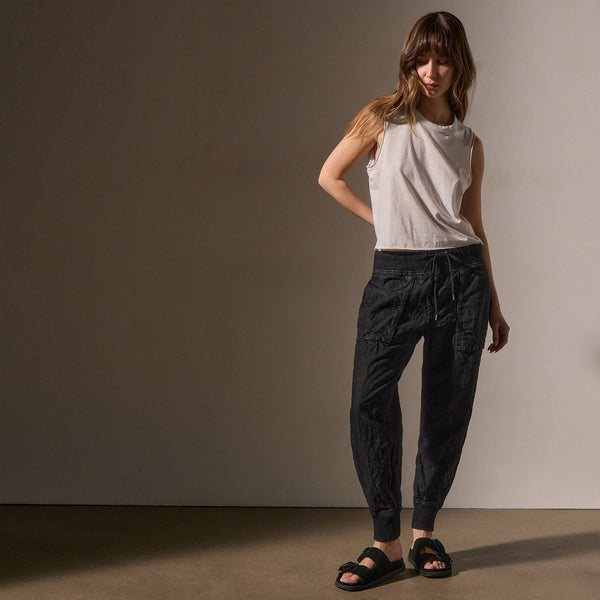 Linen Mixed Media Pant in Black | James Perse Los Angeles