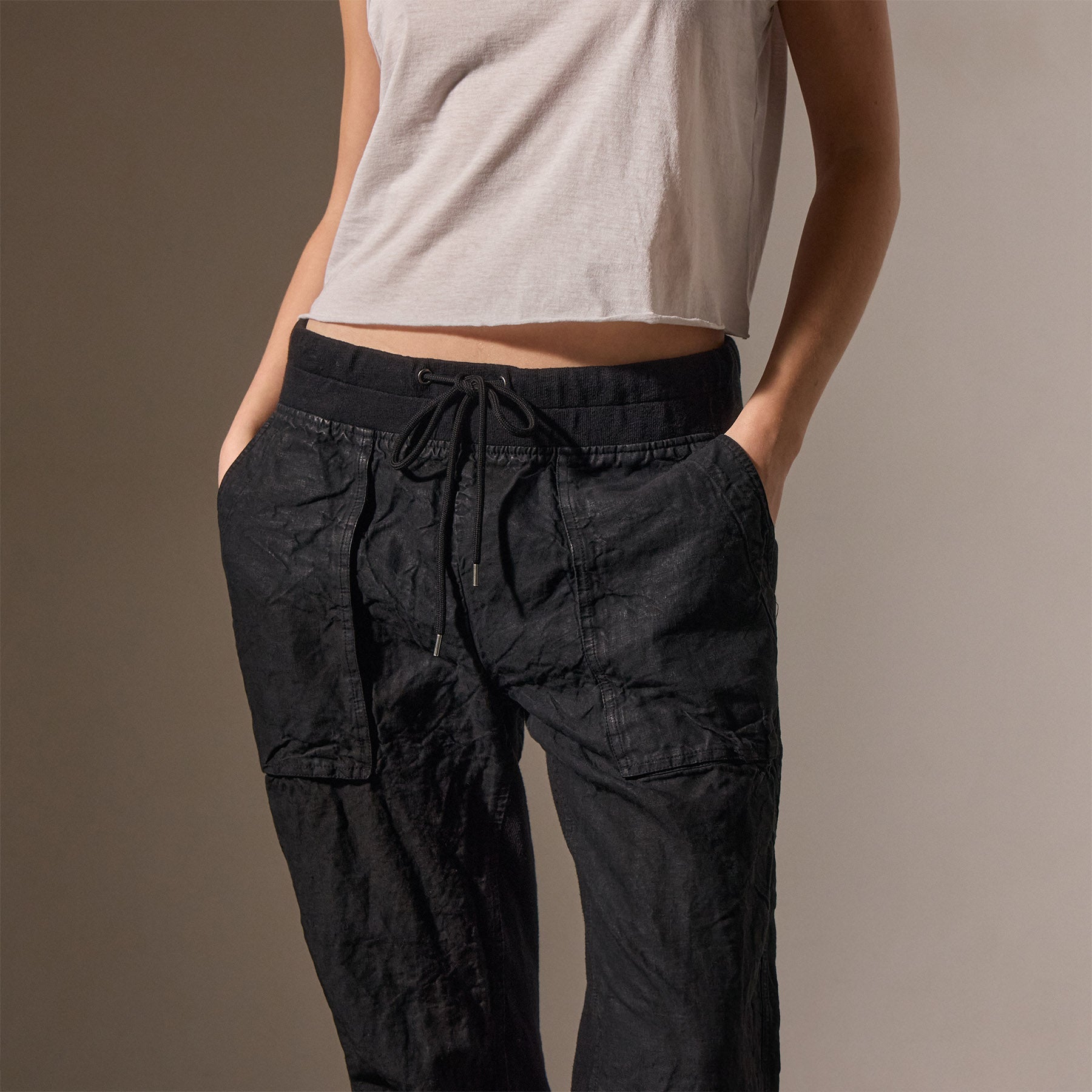 Linen Mixed Media Pant In Black | James Perse Los Angeles