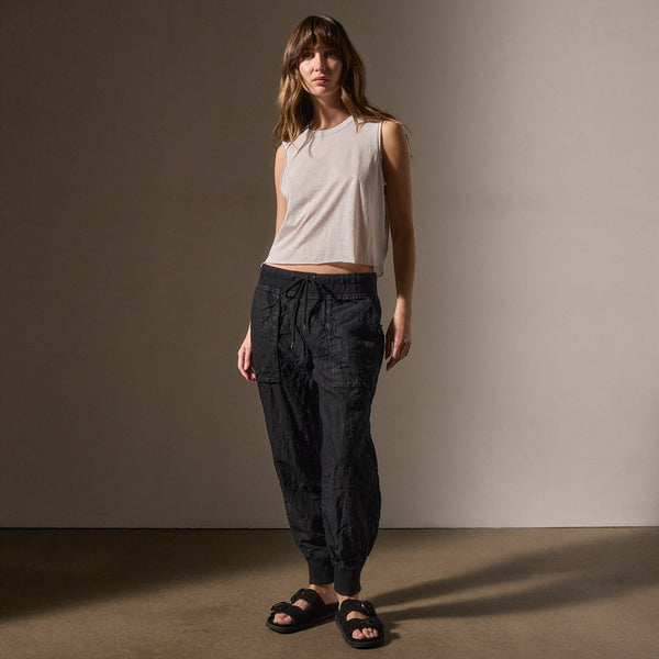 Linen Mixed Media Pant in Black | James Perse Los Angeles