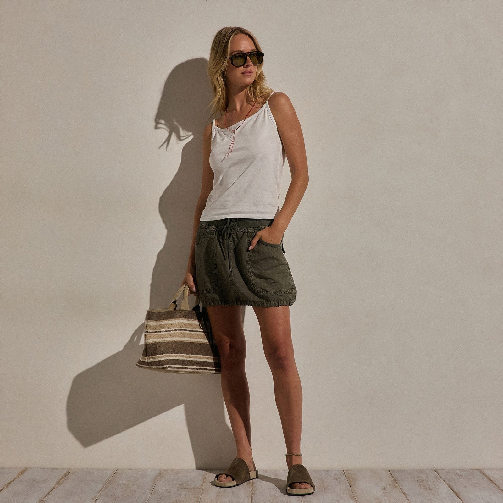 Linen Utility Mini Skirt in Army Green | James Perse Los Angeles