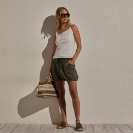 Linen Utility Mini Skirt in Army Green | James Perse Los Angeles