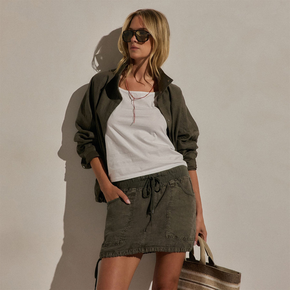 Linen Utility Mini Skirt in Army Green | James Perse Los Angeles