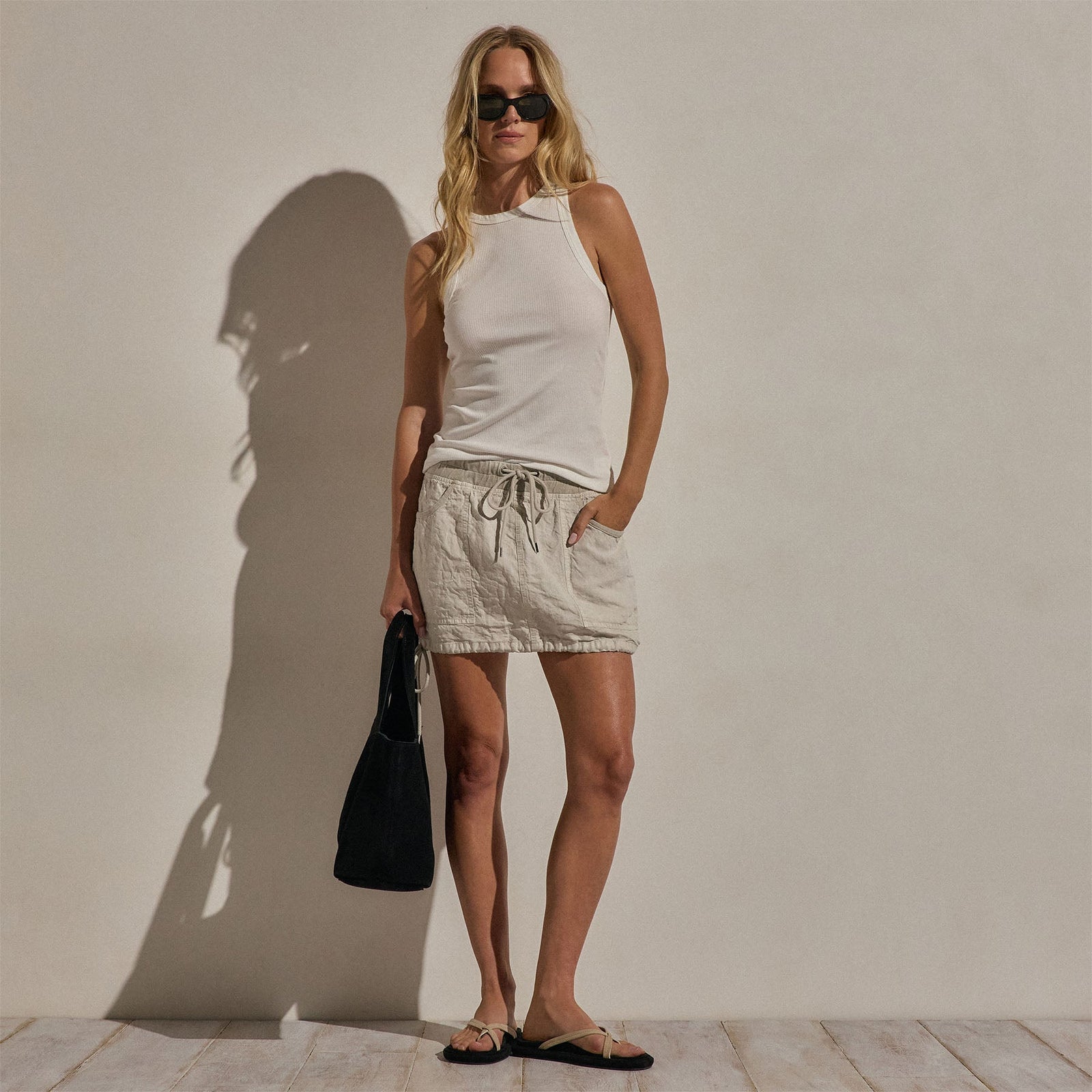 Linen Utility Mini Skirt in Salt Pigment | James Perse Los Angeles