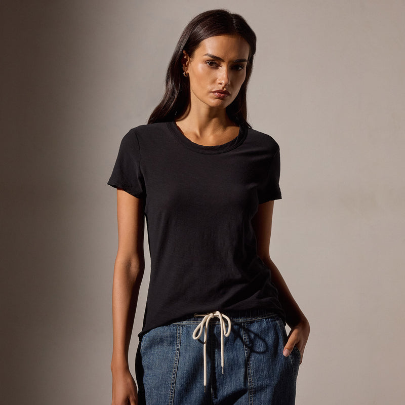 Sheer Slub Crew Neck Tee in Black | James Perse Los Angeles