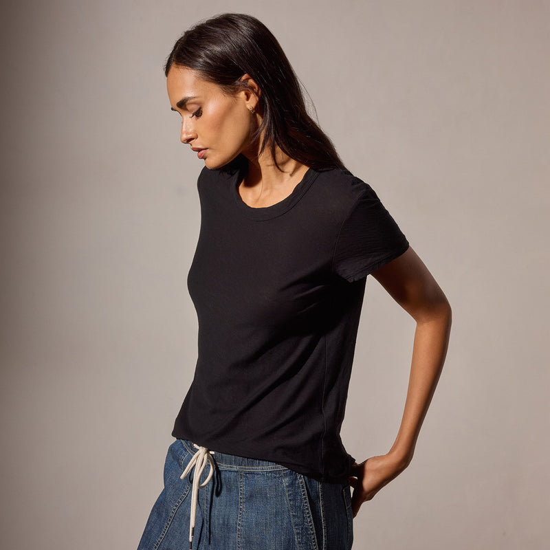 Sheer Slub Crew Neck Tee in Black | James Perse Los Angeles