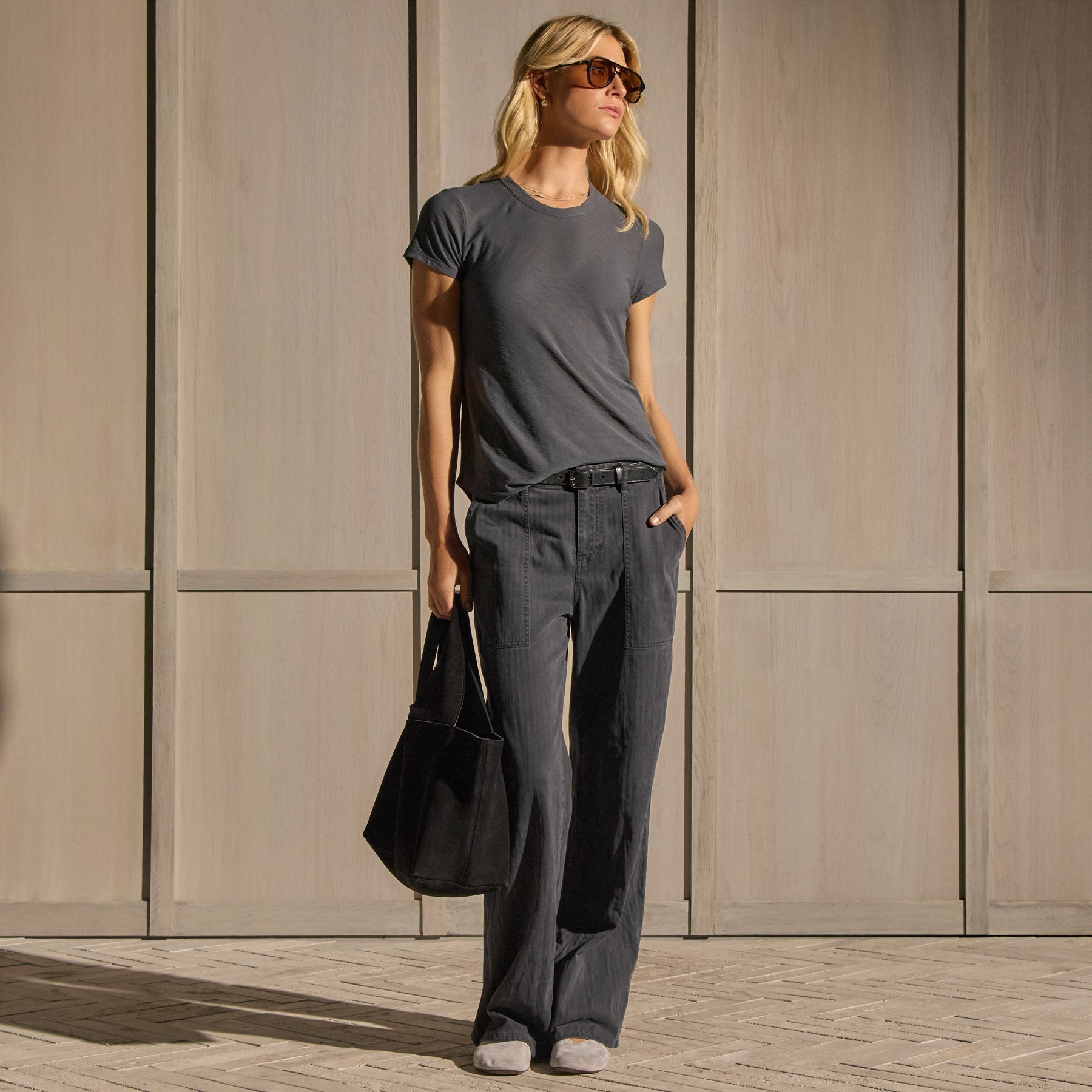 Sheer Slub Crew Neck Tee - Blue Noir | James Perse Los Angeles