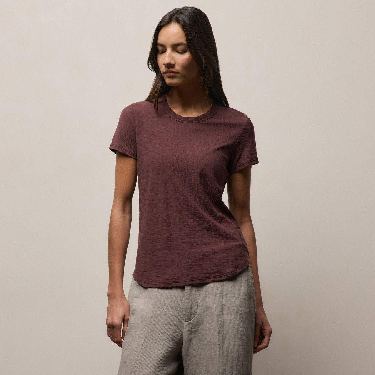 Sheer Slub Crew Neck Tee in Dark Plum | James Perse Los Angeles