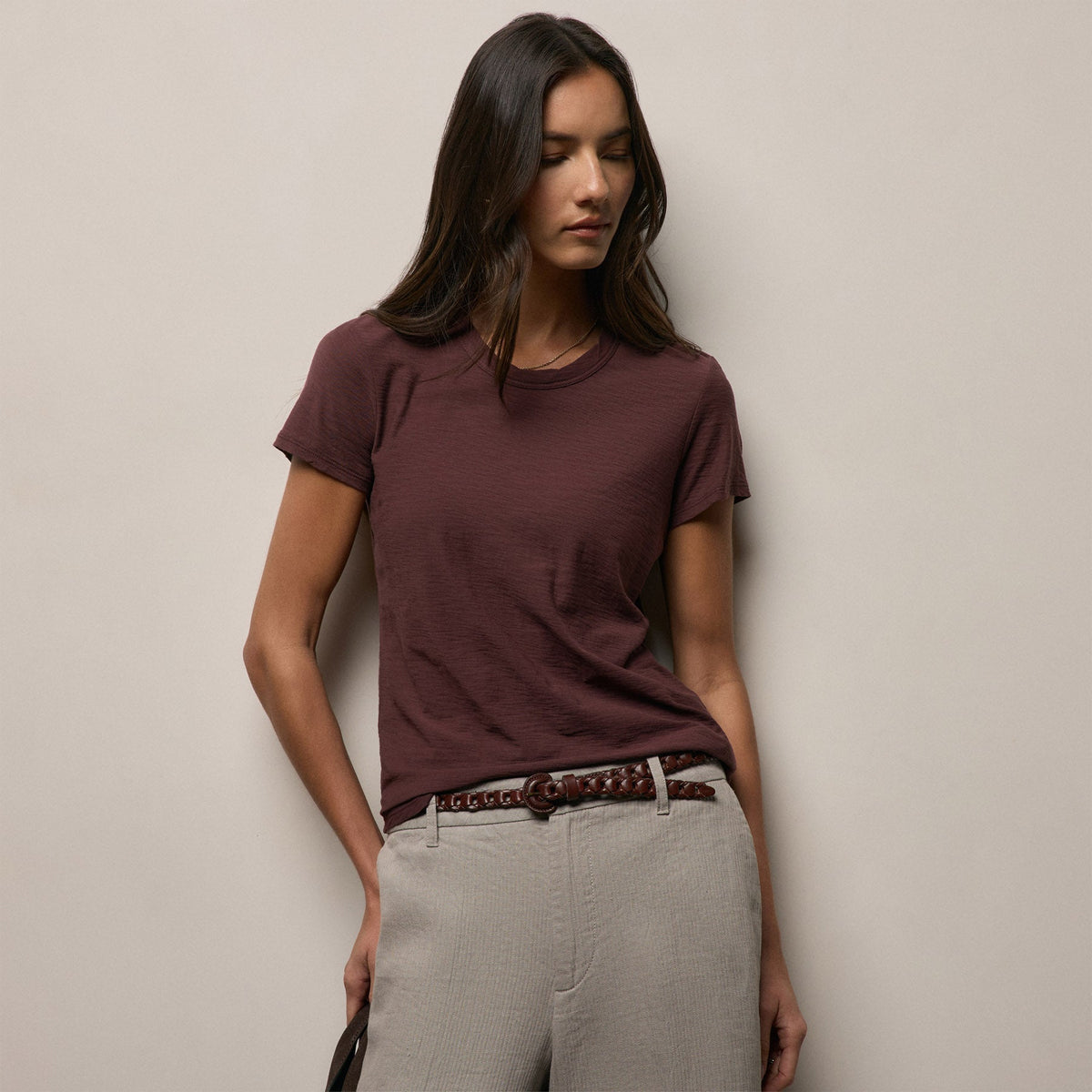 Sheer Slub Crew Neck Tee in Dark Plum | James Perse Los Angeles