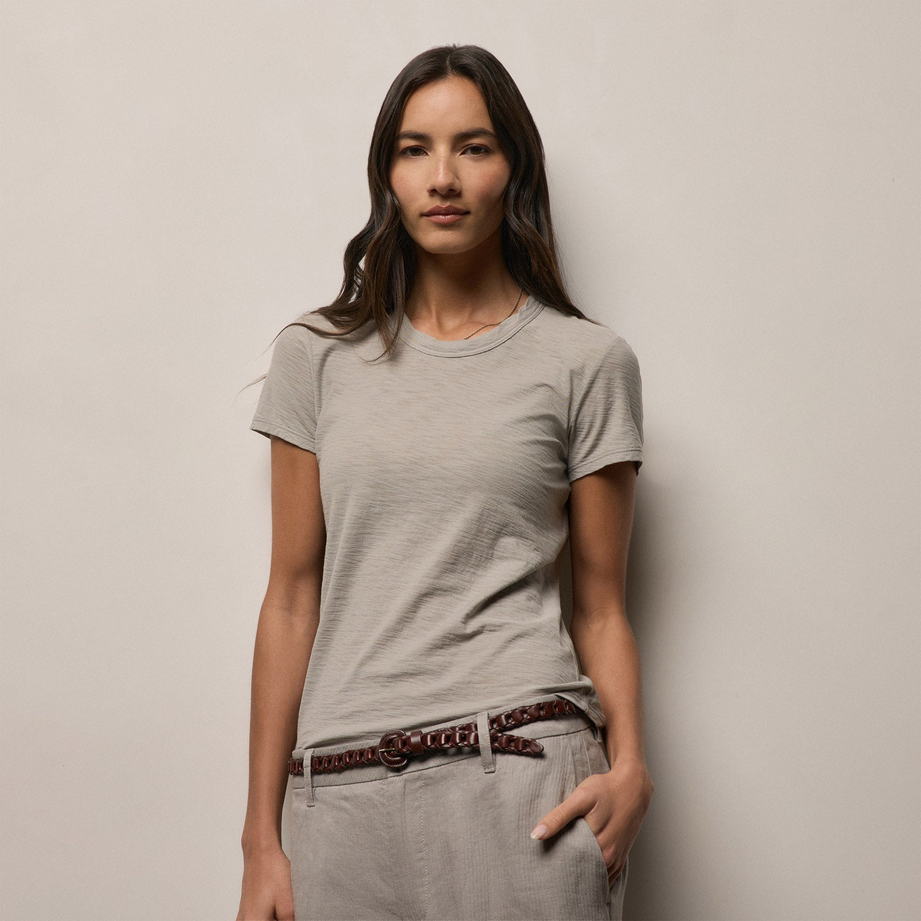 Sheer Slub Crew Neck Tee in Fog | James Perse Los Angeles