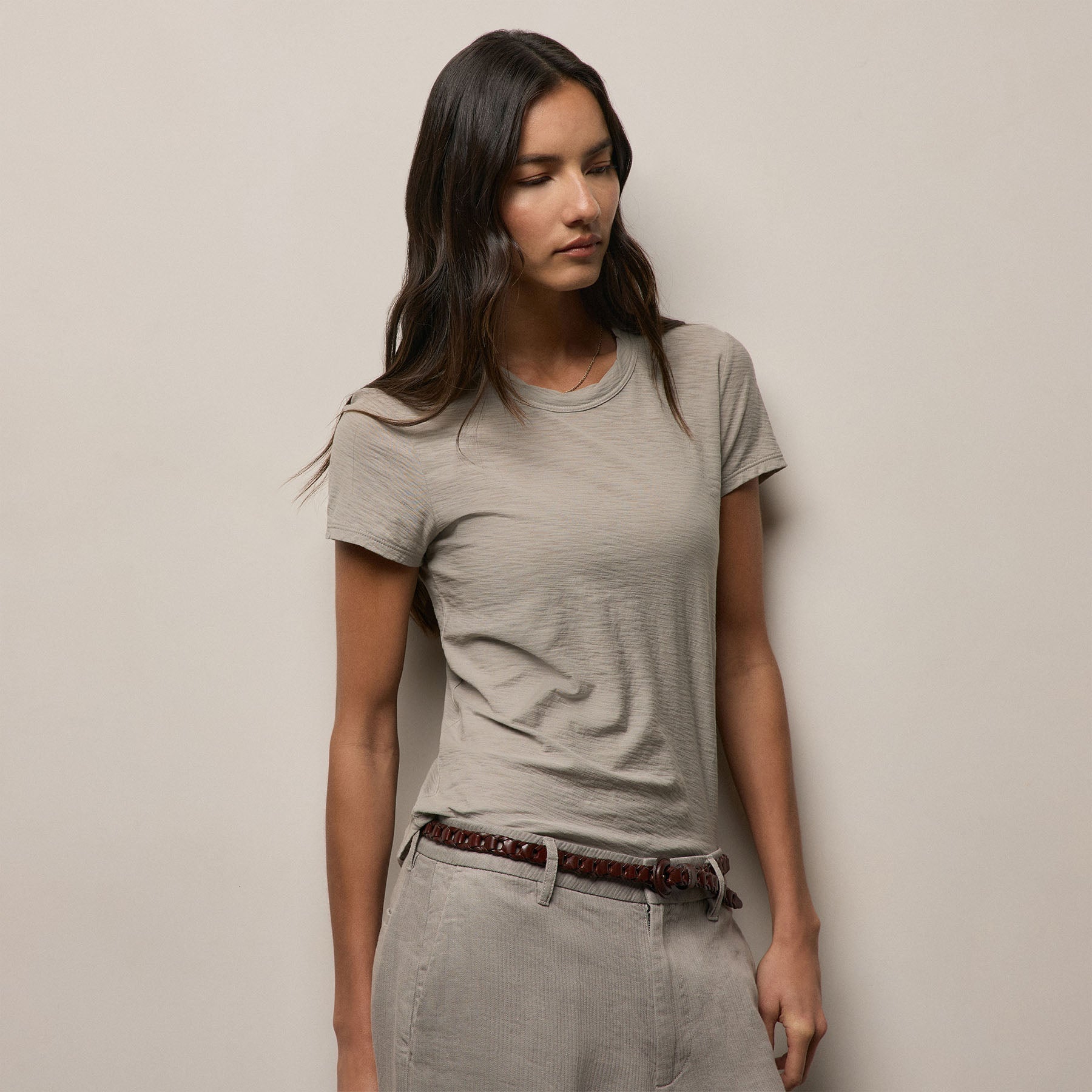 Sheer Slub Crew Neck Tee in Fog | James Perse Los Angeles