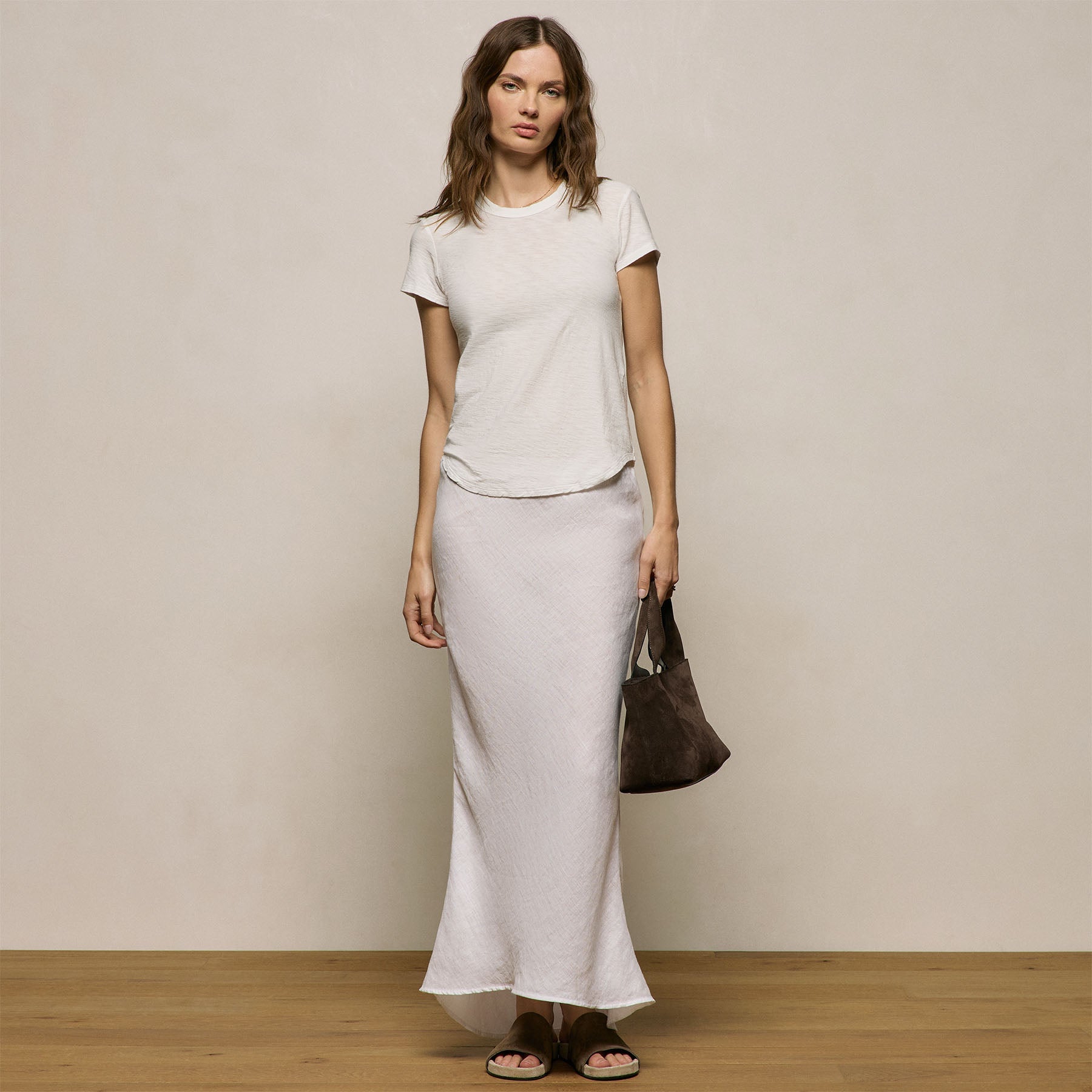 Sheer Slub Crew Neck Tee in Off White | James Perse Los Angeles