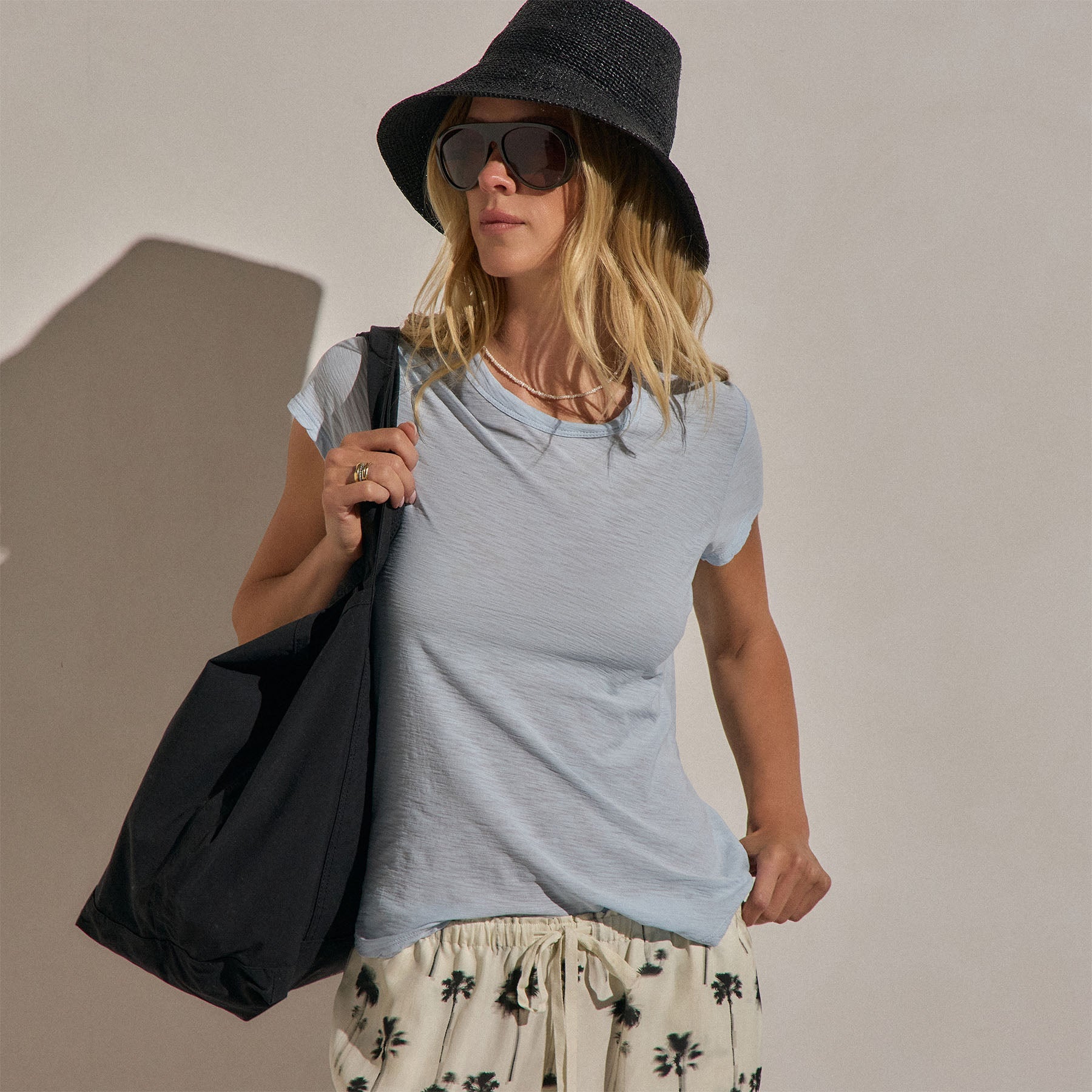 Sheer Slub Crew Neck Tee in Pale Azul | James Perse Los Angeles