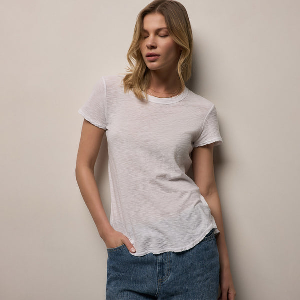 Sheer Slub Crew Neck Tee - White
