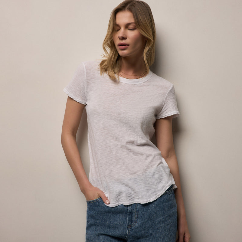 Sheer Slub Crew Neck Tee - White