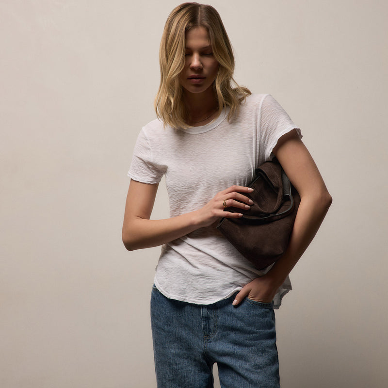 Sheer Slub Crew Neck Tee - White