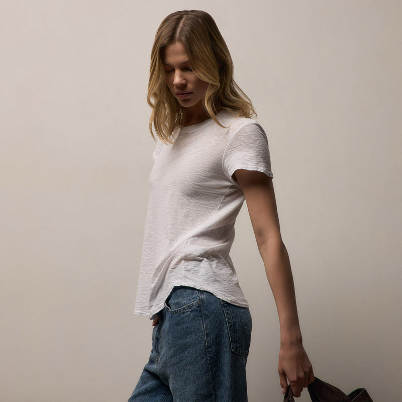 Sheer Slub Crew Neck Tee - White