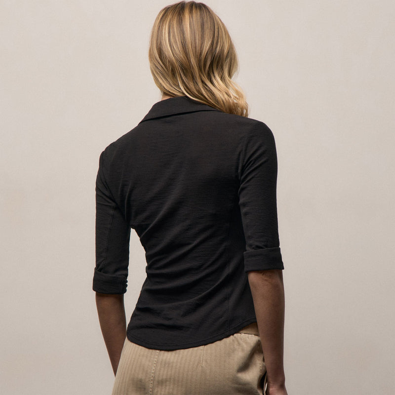Sheer Slub Side Panel Shirt in Black | James Perse Los Angeles