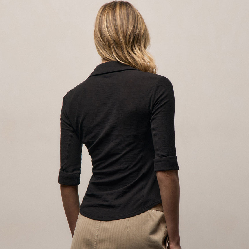 Sheer Slub Side Panel Shirt in Black | James Perse Los Angeles