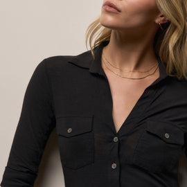 Sheer Slub Side Panel Shirt in Black | James Perse Los Angeles