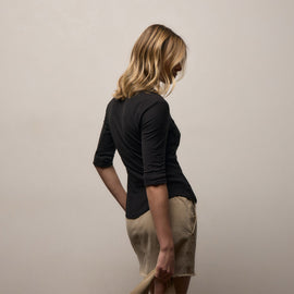 Sheer Slub Side Panel Shirt in Black | James Perse Los Angeles