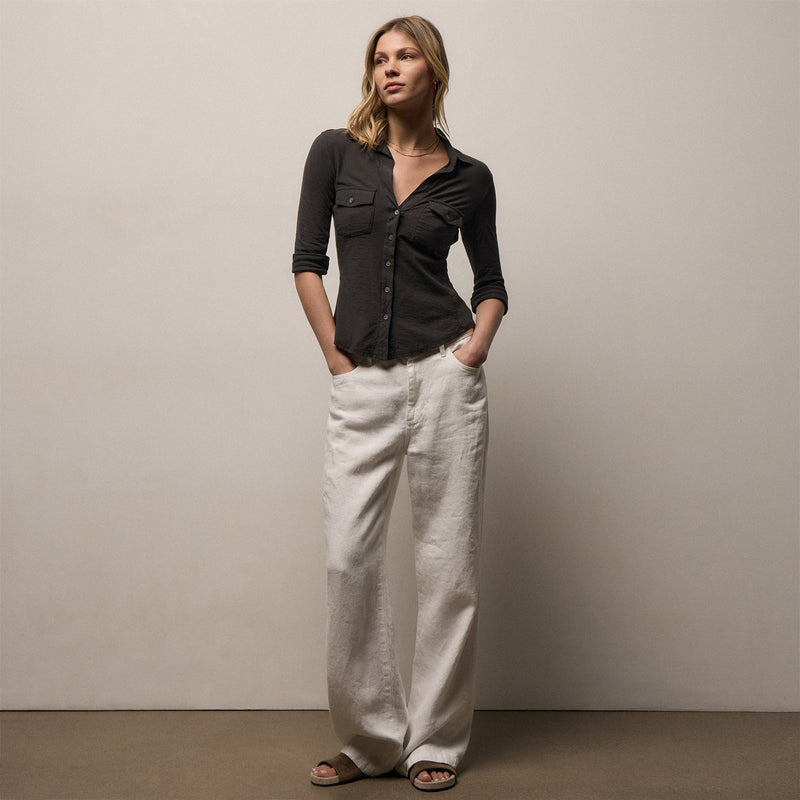Sheer Slub Side Panel Shirt in Carbon | James Perse Los Angeles