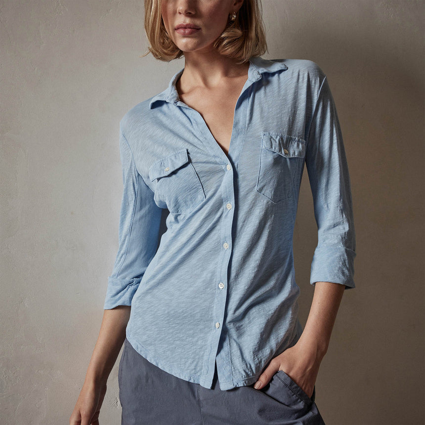 Sheer Slub Side Panel Shirt in Delta | James Perse Los Angeles