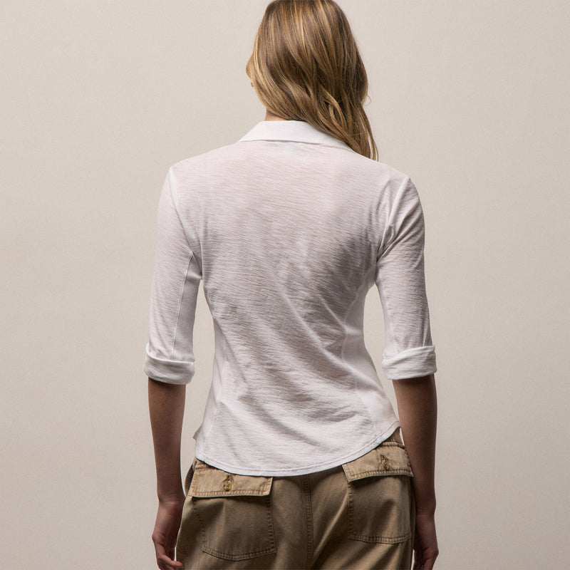 Sheer Slub Side Panel Shirt in White | James Perse Los Angeles